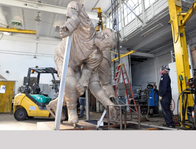 Final bronze casting of “Le Magnifique” Bronze statue, “Le Magnifique” by sculptor Bruce Wolfe in studio