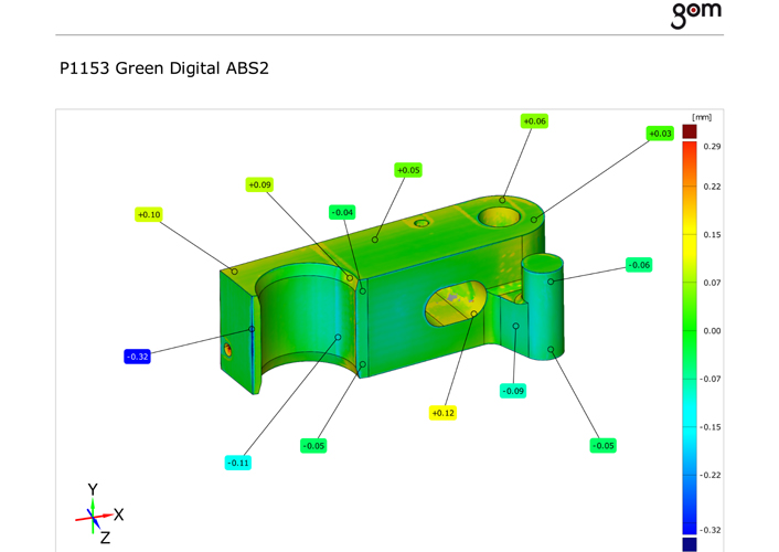 3D inspection showing deviation between 3D scan data and CAD file 3D inspection showing deviation between 3D scan data and CAD file