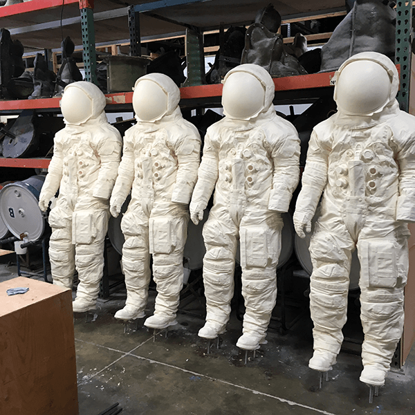 Resin cast full size replicas of space suit worn by Neil Armstrong for the moon landing July 20, 1969 Resin cast full size replicas of space suit worn by Neil Armstrong for the moon landing July 20, 1969