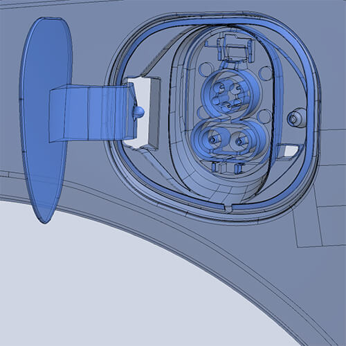 CAD model of electric car charging port created from 3D scan data using Geomagic DesignX® software CAD model of electric car charging port created from 3D scan data using Geomagic DesignX® software